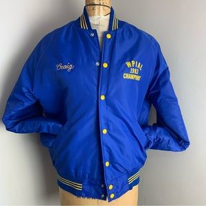 Vintage 80s Blue Canon McMillan Wrestling PA Champion Varsity Bomber Jacket sz M